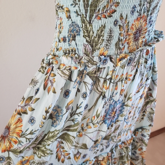 Anthropologie Abel the Label Floral‎ Blue Maxi Dress Shirred top Tiered Skirt M - Picture 5 of 9